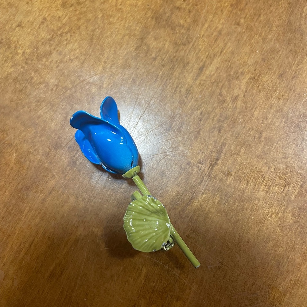 Vintage Blue Rose Brooch Pin